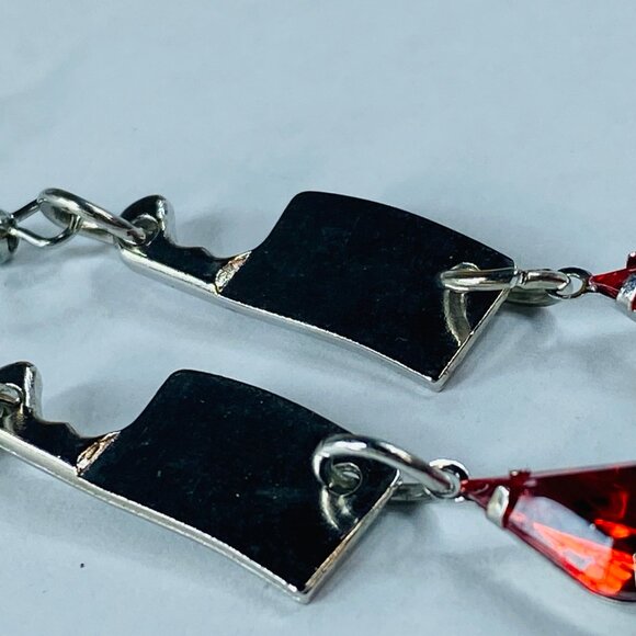 Meat Cleaver Earrings Pierced Hooks Dangle Drop Bead Halloween Whimsical Party - Picture 11 of 13